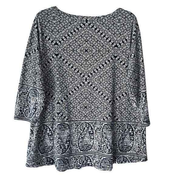 LUCKY BRAND | NWOT NAVY & WHITE COTTON PAISLEY TUNIC 3/4 LENGTH SLEEVES | 1X - Picture 6 of 10